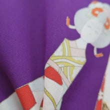 Load image into Gallery viewer, Kimono Vintage(1950-1980) Purple Kokeshi Dolls Silk #10777D4
