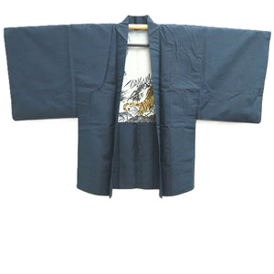 Men's Haori Vintage(1950-1980) Dark Blue Dragon Tiger Silk #10283E4