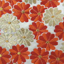 Load image into Gallery viewer, Fukuro Obi Vintage(1950-1980) White Gold Red Chrysanthemum Silk BB321V8
