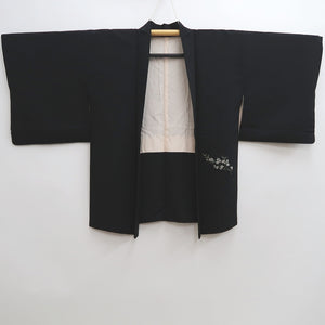 Haori Jacket Vintage(1950-1980) Black Fully Embroidered Branch Flower Silk #9991C2