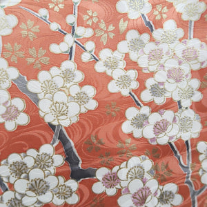 Furisode Salmon Gold Heian Princess Plum blossom Silk #9677J3