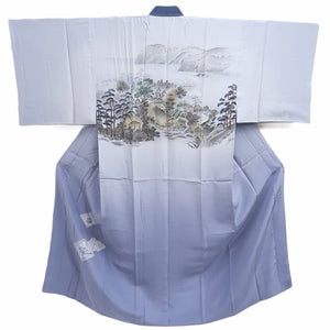 Men's Juban Blueish Gray Landscape Silk #10447A4