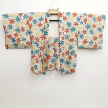 Load image into Gallery viewer, Haori Jacket Vintage(1950-1980) White Vermillion Blue Shibori Maple Leaf Silk #9784A4
