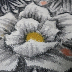 KK1477A2 Silk Kimono Fabric Vintage(1950-1980) Meisen White Black 56.3x13.0in(143x33cm)