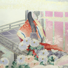 Load image into Gallery viewer, Furisode Pearl white Heian Princess Crane Birds Silk #11092B1
