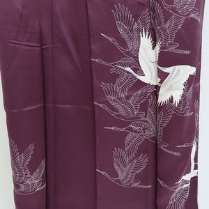 Kimono Purple Crane Birds Silk #9935B5