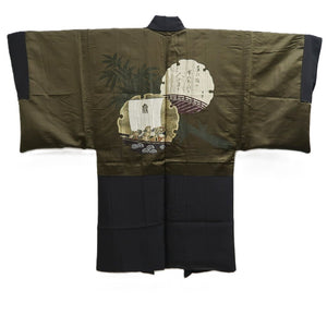 Men's Haori Vintage(1950-1980) Black Montsuki Takarabune Silk #10437A3