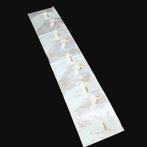BB10065AE Silk Obi Fabric Crane Birds Light Blue 35.0x10.6in(89x27cm)