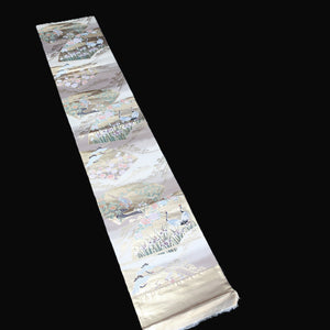 BB10025AC Silk Obi Fabric Crane Birds Gold 61.0x11.0in(155x28cm)