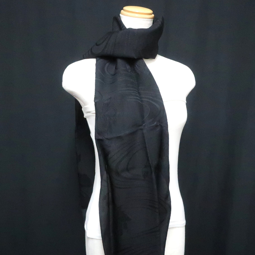Silk Japanese Obiage Ryusui Black 68.5x11.8in(174x30cm) A#10048