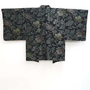 Haori Jacket Vintage(1950-1980) Black Gold Flower Silk #9718A1
