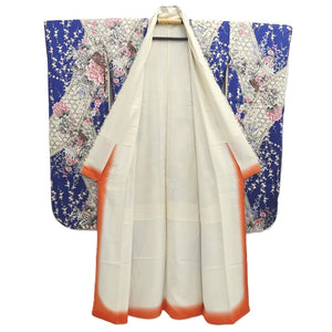Furisode Blue Plum blossom Camellia Silk #10543B3