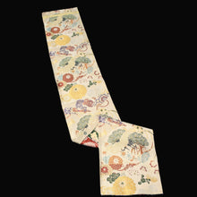 Load image into Gallery viewer, BB10035AC Silk Obi Fabric Vintage(1920-1950) Crane Birds Gold Green 72.0x10.6in(183x27cm)
