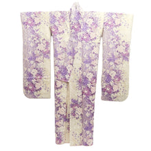 Load image into Gallery viewer, Furisode White Lavender Bird Flower Yamato Silk #10553B4

