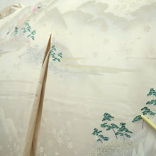 Load image into Gallery viewer, Furisode Pearl white Heian Princess Crane Birds Silk #11092B1
