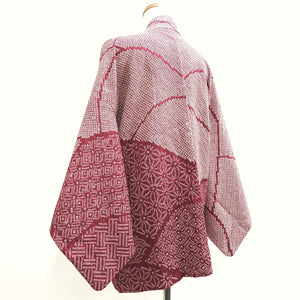 Haori Jacket Vintage(1950-1980) Magenta Shibori Seigaiha Silk #10036C4