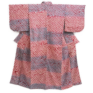 Kimono Vintage(1950-1980) Red Light Blue Shibori Silk #10265E4