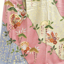 Load image into Gallery viewer, Kimono Light Red Blue Gold Butterfly Pine Tree Tall Silk #9657J2
