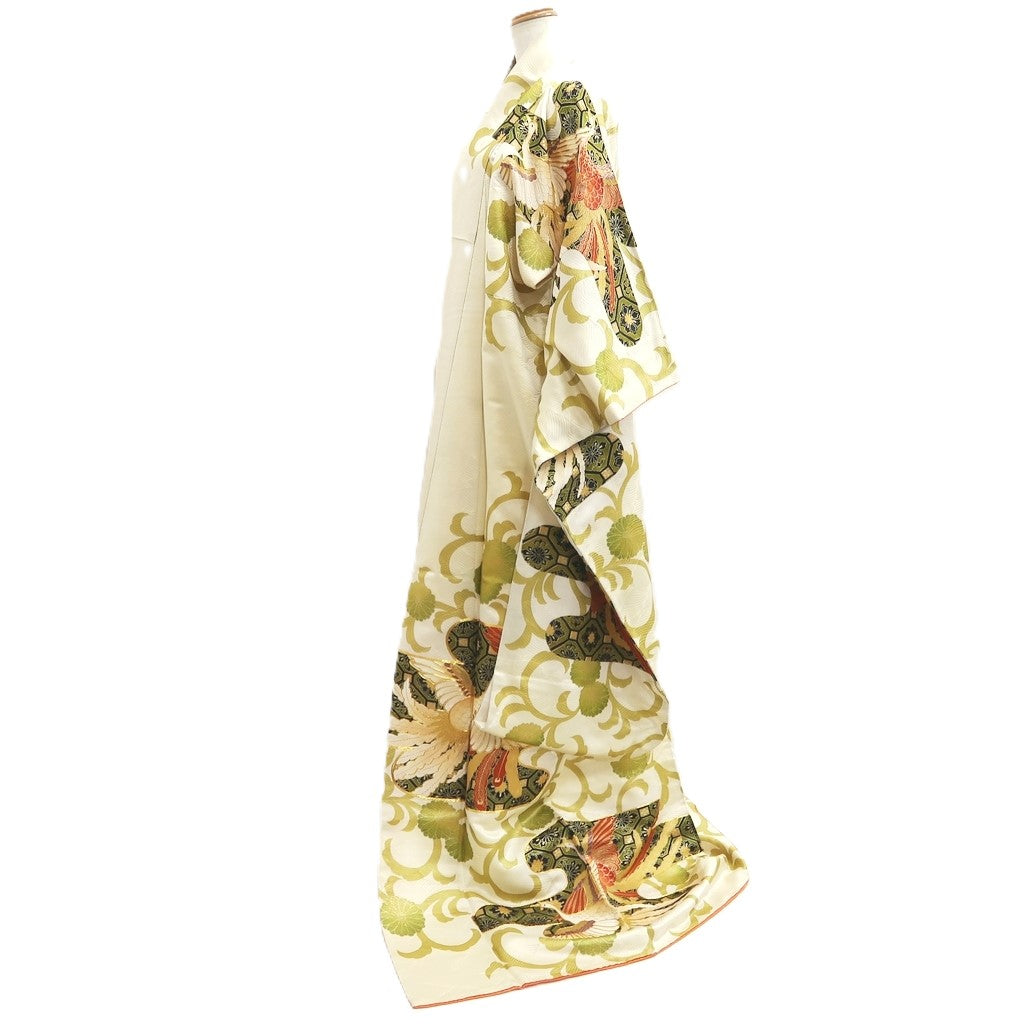 Furisode Pearl white Gold Phoenix Tall Silk #10563B4