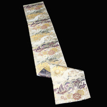 Load image into Gallery viewer, BB10045AD Silk Obi Fabric Crane Birds Gold Yellow 76.0x11.8in(193x30cm)
