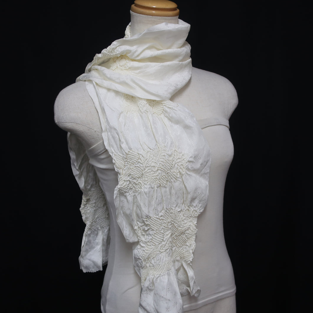 Silk Japanese Obiage Shibori White 53.5x5.5in(136x14cm) A#10018