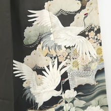 Load image into Gallery viewer, Tomesode Vintage(1920-1950) Black Crane Birds Hand painted Silk #10493B1
