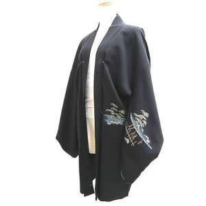 Haori Jacket Vintage(1950-1980) Black Kyoto Kinkakuji Silk #9739A2