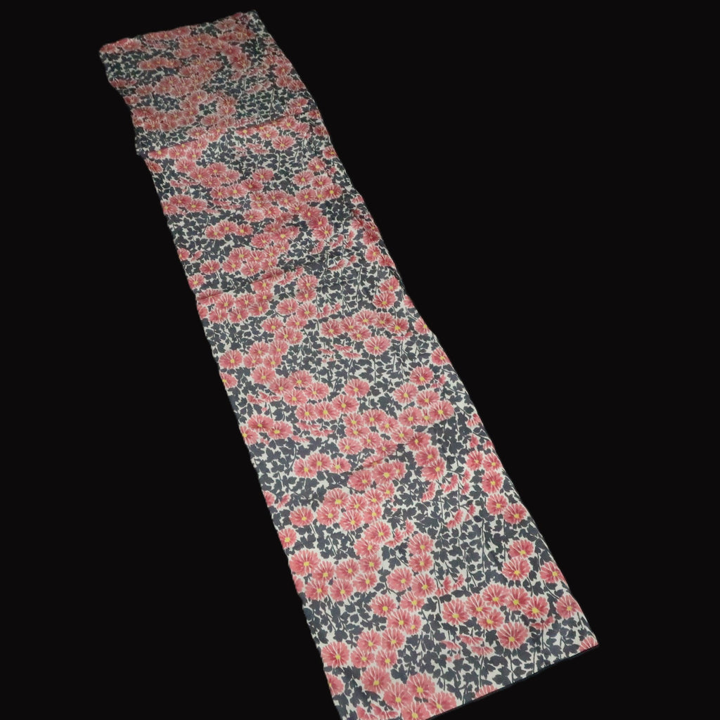 KK1468A1 Silk Kimono Fabric Vintage(1920-1950) Meisen Black 56.3x12.6in(143x32cm)