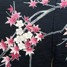 Load image into Gallery viewer, Haori Jacket Vintage(1950-1980) Black Maple Leaf Plum blossom Branch Silk #10932F1
