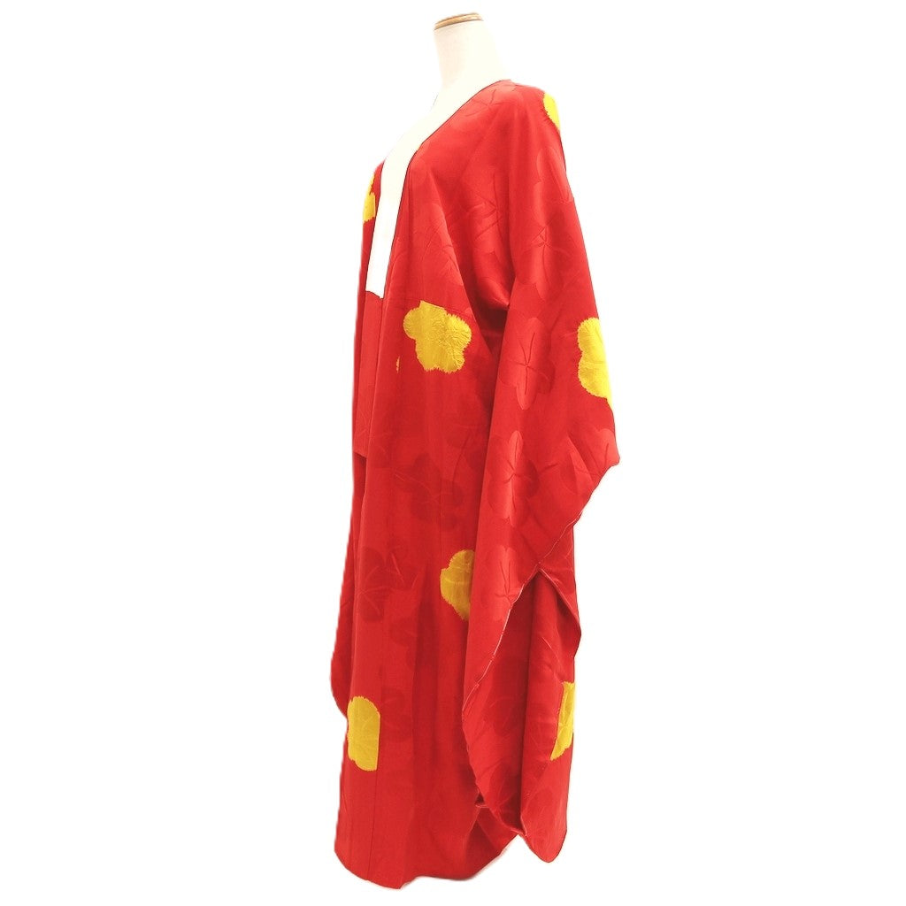 Juban Red Furisode Leaves Shibori Silk #10516B2