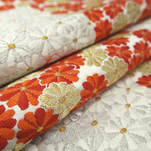 Load image into Gallery viewer, Fukuro Obi Vintage(1950-1980) White Gold Red Chrysanthemum Silk BB321V8
