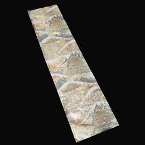 BB10055AD Silk Obi Fabric Zen Temple Green Beige 50.0x10.6in(127x27cm)