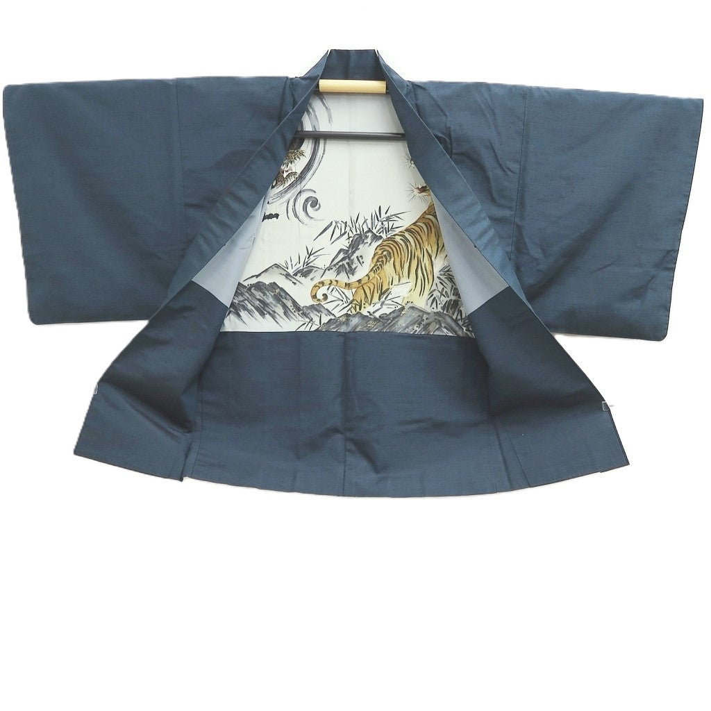 Men's Haori Vintage(1950-1980) Dark Blue Dragon Tiger Silk #10283E4