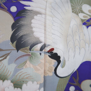 Kimono Vintage(1920-1950) Blueish Purple Crane Birds Hand painted Silk #9670J3