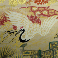 Load image into Gallery viewer, Maru Obi Vintage(1920-1950) Beige Gold Crane Birds Tsuzumi Silk BB292V7
