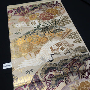 BB10045AD Silk Obi Fabric Crane Birds Gold Yellow 76.0x11.8in(193x30cm)
