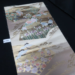 BB10025AC Silk Obi Fabric Crane Birds Gold 61.0x11.0in(155x28cm)
