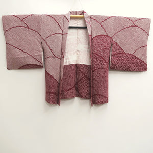 Haori Jacket Vintage(1950-1980) Magenta Shibori Seigaiha Silk #10036C4