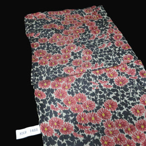 KK1468A1 Silk Kimono Fabric Vintage(1920-1950) Meisen Black 56.3x12.6in(143x32cm)