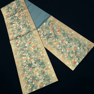 Fukuro Obi Gold Green Butterfly Chrysanthemum Silk BB262V5