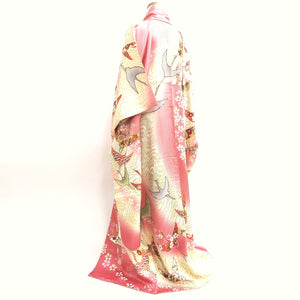 Furisode Pink Crane Birds Sakura Silk #9708J5