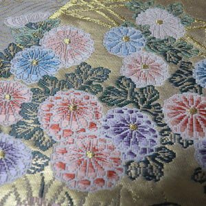 BB10004AB Silk Obi Fabric Crane Birds White Gold 50.0x10.6in(127x27cm)
