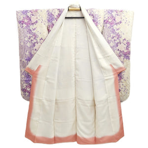 Furisode White Lavender Bird Flower Yamato Silk #10553B4