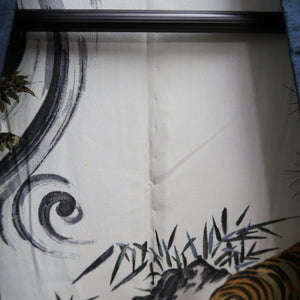 Men's Haori Vintage(1950-1980) Dark Blue Dragon Tiger Silk #10283E4