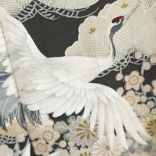 Load image into Gallery viewer, Tomesode Vintage(1920-1950) Black Crane Birds Hand painted Silk #10493B1
