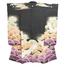 Load image into Gallery viewer, Furisode Vintage(Pre-1920) Black Crane Birds Silk #11106Z1
