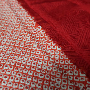 KK1450A1 Silk Kimono Fabric Vintage(1950-1980) Shibori Red 77.6x12.6in(197x32cm)