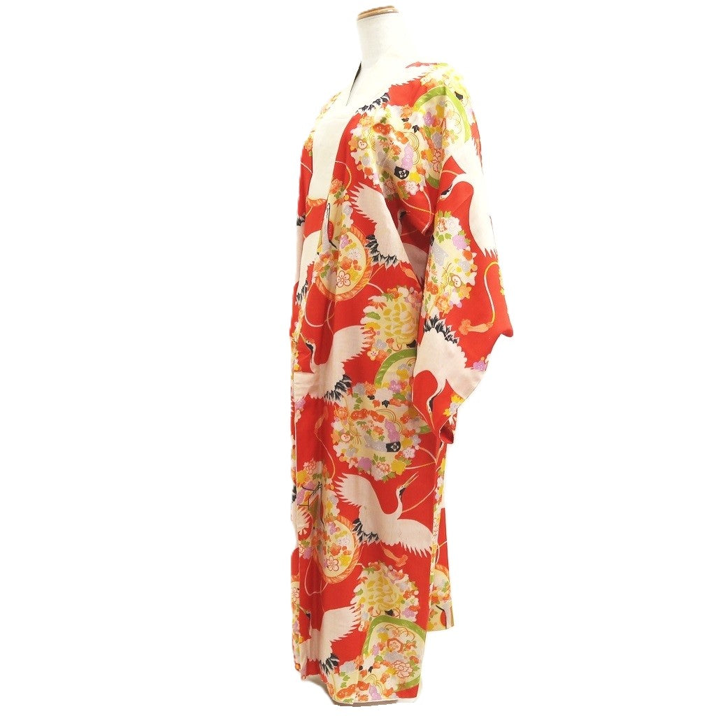 Juban Vintage(1920-1950) Red Crane Birds Silk #10366F4