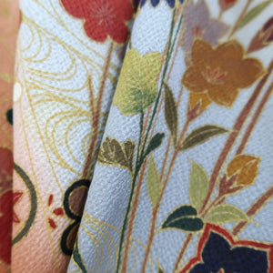 Kimono Beige Blueish Gray Chrysanthemum Plum blossom Silk #10522B2