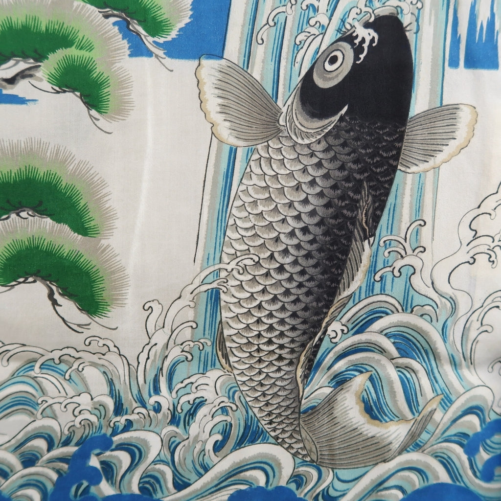 Juban Vintage(1920-1950) Blue Leaping Carp Silk #10378F4